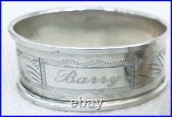 Vintage English Sterling Silver Oval Napkin Ring Barry name engraving, d. 1988