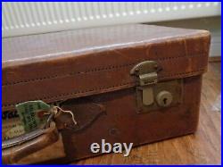 Vintage English Tan Leather Suitcase Travelling Case Smith Englefield