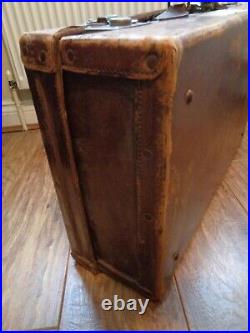 Vintage English Tan Leather Suitcase Travelling Case Smith Englefield