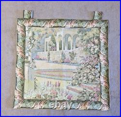 Vintage English Tapestry Wall Hanging Landscape Garden Flowers 24 x 25.25