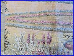 Vintage English Tapestry Wall Hanging Landscape Garden Flowers 24 x 25.25