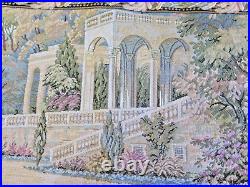 Vintage English Tapestry Wall Hanging Landscape Garden Flowers 24 x 25.25