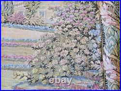 Vintage English Tapestry Wall Hanging Landscape Garden Flowers 24 x 25.25