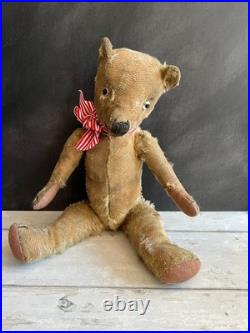 Vintage English Teddy Bear Hump Back Pronounced Nose Swivel Joints Circa 1930