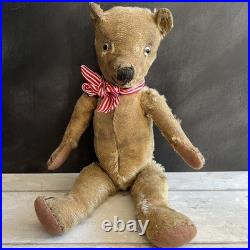 Vintage English Teddy Bear Hump Back Pronounced Nose Swivel Joints Circa 1930