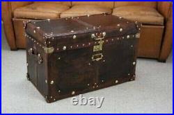Vintage English Trunk Leather Antique Inspired Side Table Trunks Amazing Gift