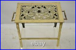 Vintage English Victorian Brass Fireplace Footman Trivet with Floral Scrollwork
