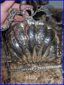 Vintage English Victorian Mechanical Silver-plated biscuit box