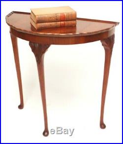 Vintage English Walnut Demi Lune Console Table 5409