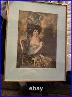 Vintage English Woman Painting Antique