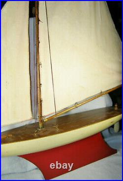 Vintage English Wood Pond Boat Sailboat Yacht Union Jack / British Flag Sails