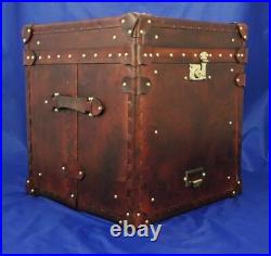 Vintage English handmade leather occasional side table antique Trunk chests Gift
