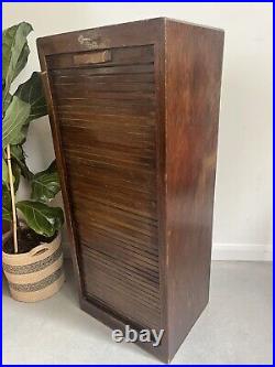Vintage English oakwood tambour filing cabinet, 1930