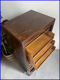 Vintage English oakwood tambour filing cabinet, 1930