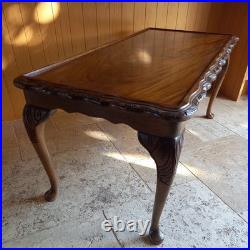 Vintage English traditional Carved Flamed Mahogany Coffee Table Queen Anne Legs