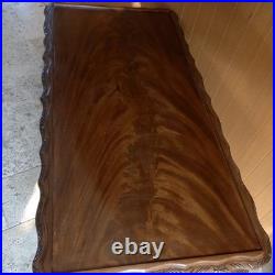 Vintage English traditional Carved Flamed Mahogany Coffee Table Queen Anne Legs