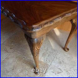 Vintage English traditional Carved Flamed Mahogany Coffee Table Queen Anne Legs