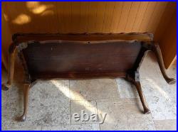 Vintage English traditional Carved Flamed Mahogany Coffee Table Queen Anne Legs