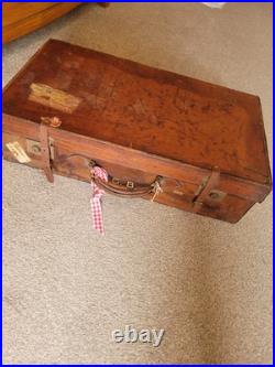 Vintage English travel leather trunk