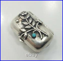 Vintage Estate Ari Norman Sterling Silver 925 English Flower Turquoise Pill Box
