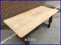 Vintage Farmhouse Oak Planked Top Refectory Dining Table Carved Legs