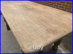 Vintage Farmhouse Oak Planked Top Refectory Dining Table Carved Legs