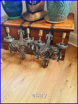 Vintage Forged Iron Wall Lights Old English Period Gothic Handmade Grey 2 Pairs