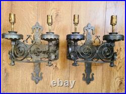 Vintage Forged Iron Wall Lights Old English Period Gothic Handmade Grey 2 Pairs