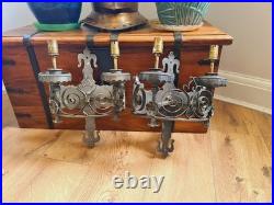 Vintage Forged Iron Wall Lights Old English Period Gothic Handmade Grey 2 Pairs