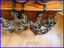Vintage Forged Iron Wall Lights Old English Period Gothic Handmade Grey 2 Pairs