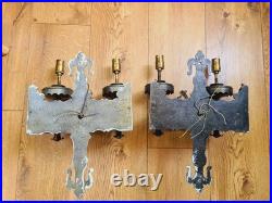 Vintage Forged Iron Wall Lights Old English Period Gothic Handmade Grey 2 Pairs