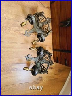 Vintage Forged Iron Wall Lights Old English Period Gothic Handmade Grey 2 Pairs