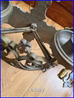 Vintage Forged Iron Wall Lights Old English Period Gothic Handmade Grey 2 Pairs