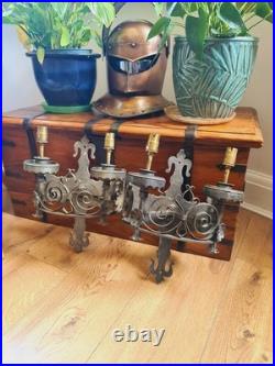 Vintage Forged Iron Wall Lights Old English Period Gothic Handmade Grey 2 Pairs