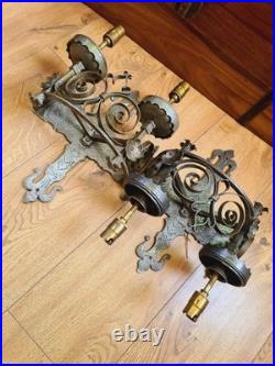 Vintage Forged Iron Wall Lights Old English Period Gothic Handmade Grey 2 Pairs