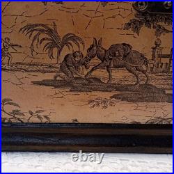 Vintage French/English Wooden Box With Chinoiserie Toile Paper Decor. 25x25x23