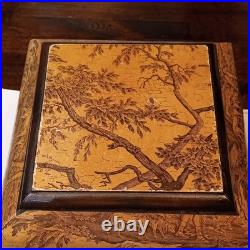 Vintage French/English Wooden Box With Chinoiserie Toile Paper Decor. 25x25x23