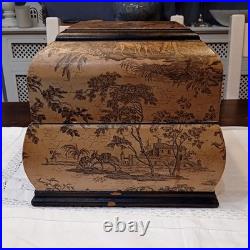 Vintage French/English Wooden Box With Chinoiserie Toile Paper Decor. 25x25x23