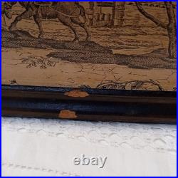 Vintage French/English Wooden Box With Chinoiserie Toile Paper Decor. 25x25x23