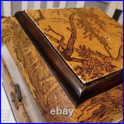 Vintage French/English Wooden Box With Chinoiserie Toile Paper Decor. 25x25x23
