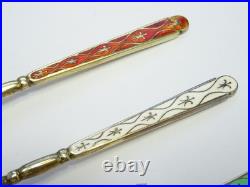Vintage Hallmarked English Sterling Silver Set Of Six Enamel Tea Spoons Cased