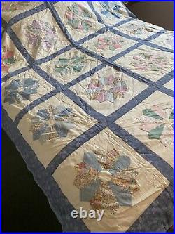 Vintage Hand Stitched Hand Made Star Double Bed Eiderdown Quilt Patchwork Throw