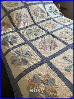 Vintage Hand Stitched Hand Made Star Double Bed Eiderdown Quilt Patchwork Throw
