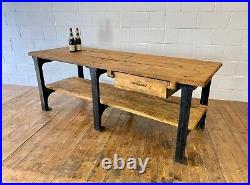 Vintage Industrial Cast Iron English Factory Table Kitchen Island Work Bench