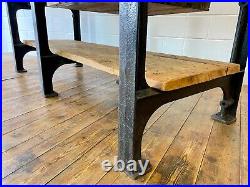 Vintage Industrial Cast Iron English Factory Table Kitchen Island Work Bench