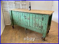 Vintage Industrial English Work Bench Shop Counter Kitchen Island Solid Oak Top