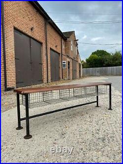 Vintage Industrial Wooden and Wire Pigeon Hole Shoe Rack School Gym Bench