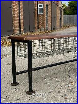 Vintage Industrial Wooden and Wire Pigeon Hole Shoe Rack School Gym Bench
