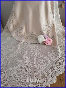 Vintage Irish linen and crochet lace tablecloth Mary Card The Garden No68