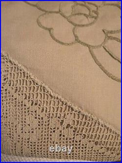 Vintage Irish linen and crochet lace tablecloth Mary Card The Garden No68